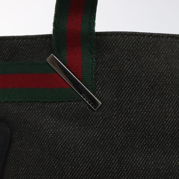 GUCCI Web Sherry Line Hand Bag Canvas Black Silver - Picture 14 of 16